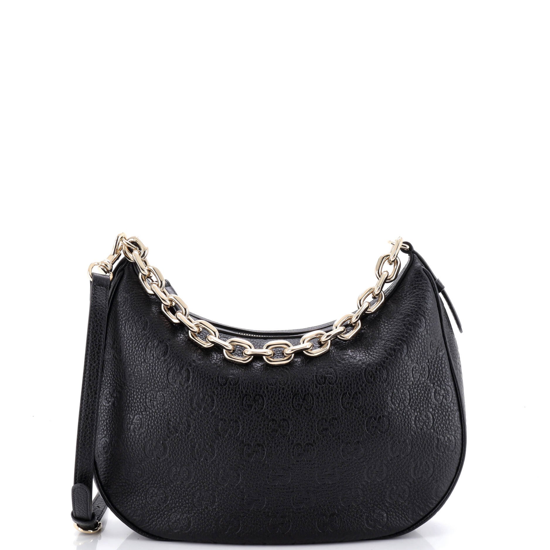 Emblem Half Moon Shoulder Bag GG Embossed Leather Large