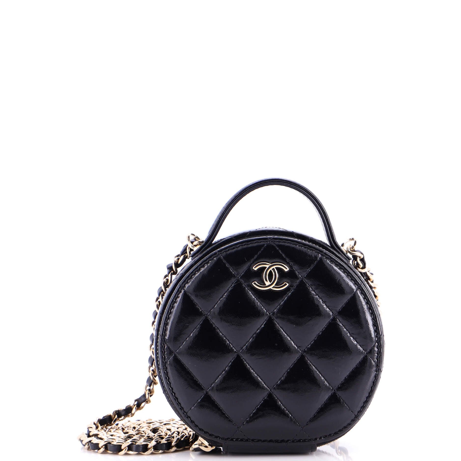 Chanel Handle with Care Round Vanity Case with Chain Quilted Lambskin Small