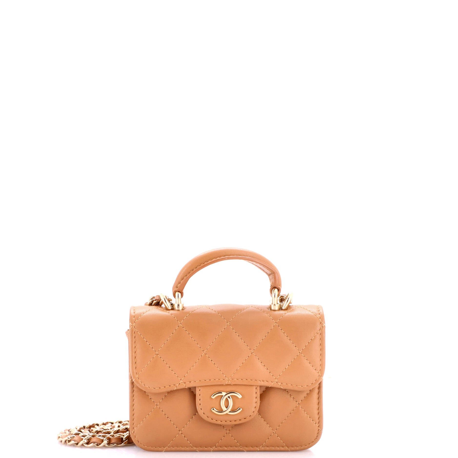 Top Handle Flap Coin Purse with Chain Quilted Lambskin
