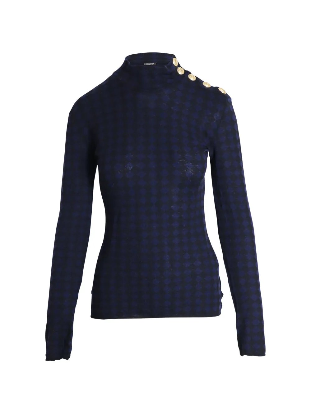 studded-shoulder diamond-print top