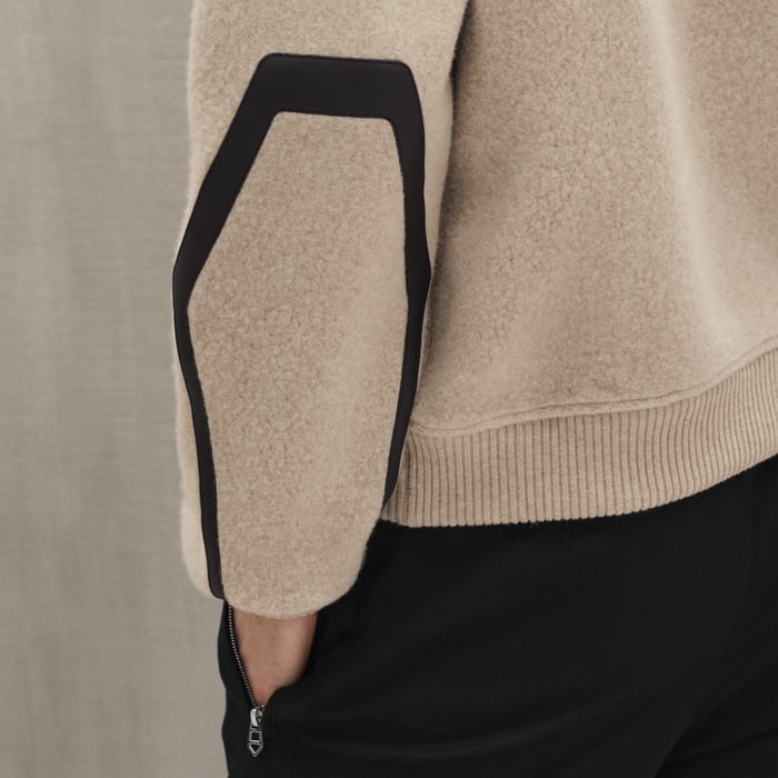 Sable Full-zip Sweater With Leather Detail