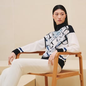 "Mors a Jouets Detoure" long-sleeve twillaine sweater