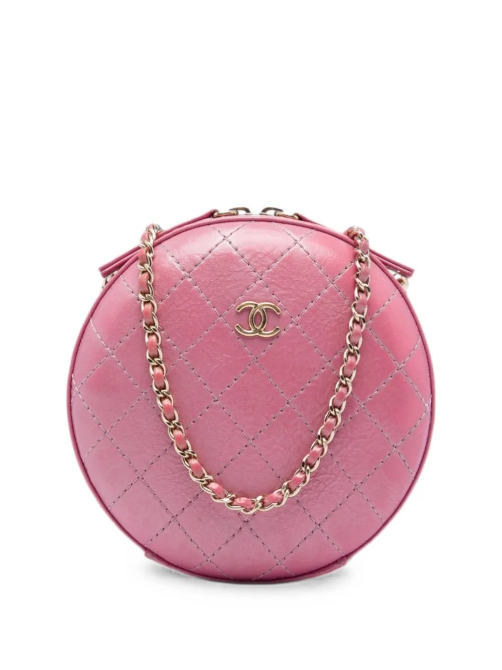2019 CC Stitched Calfskin Chain Round crossbody bag