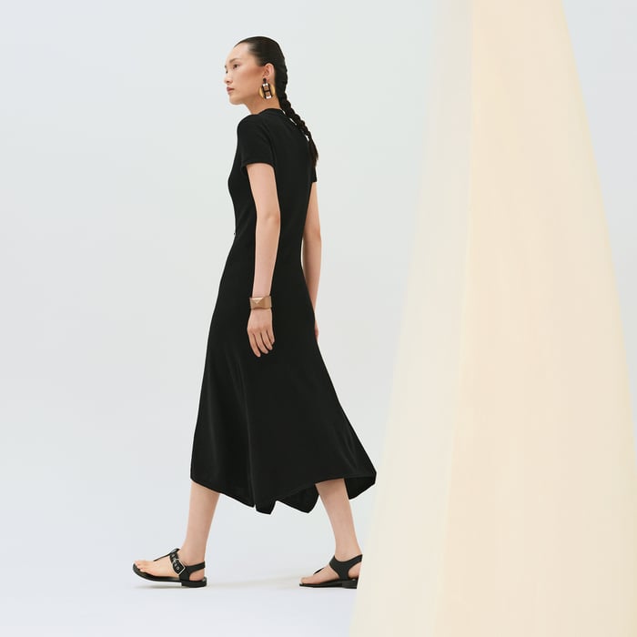 Noir Short-sleeve Long Cashmere Dress