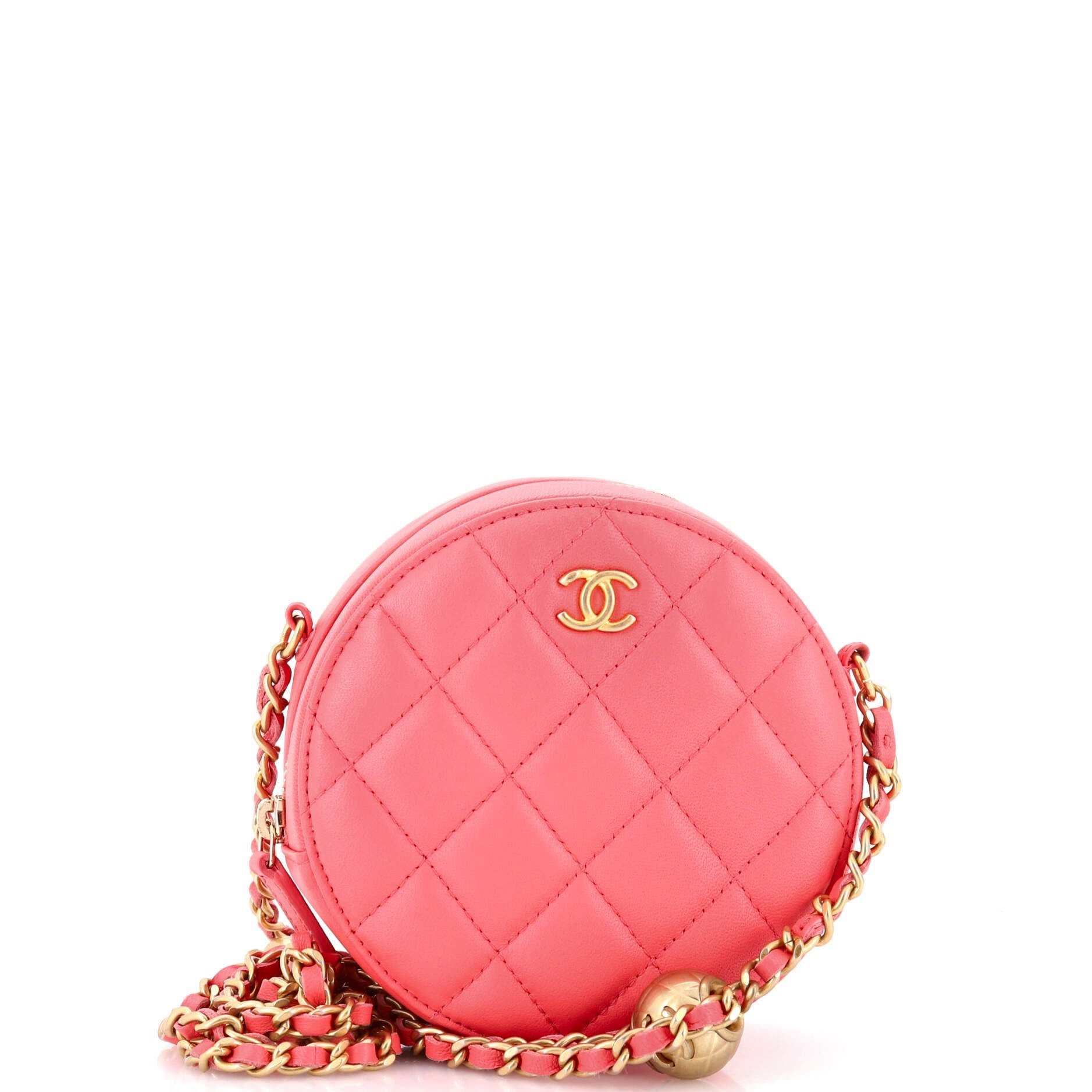 Pearl Crush Round Clutch with Chain Quilted Lambskin