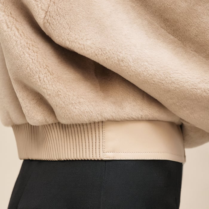 Beige Glaise Short Leather Coat