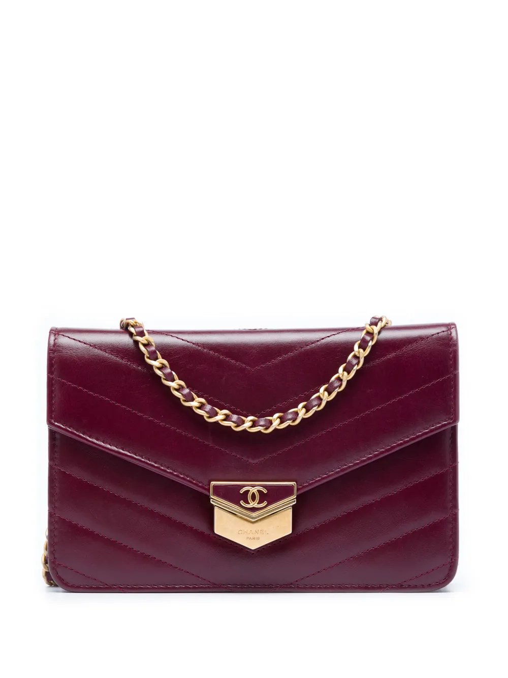 2018-2019 Chevron Calfskin Medal Wallet On Chain crossbody bag