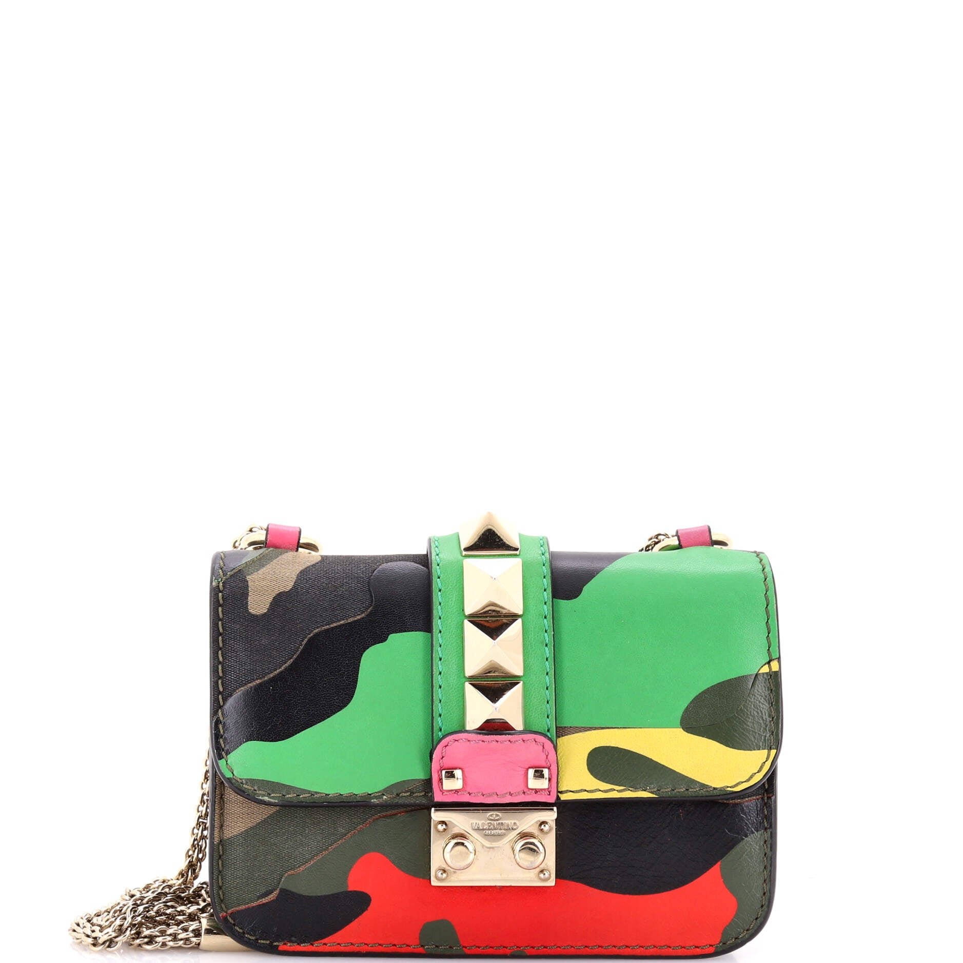 Valentino Garavani Glam Lock Shoulder Bag Camo Leather and Canvas Mini