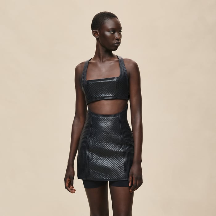 Bleu Noir Mini-robe Matelassée