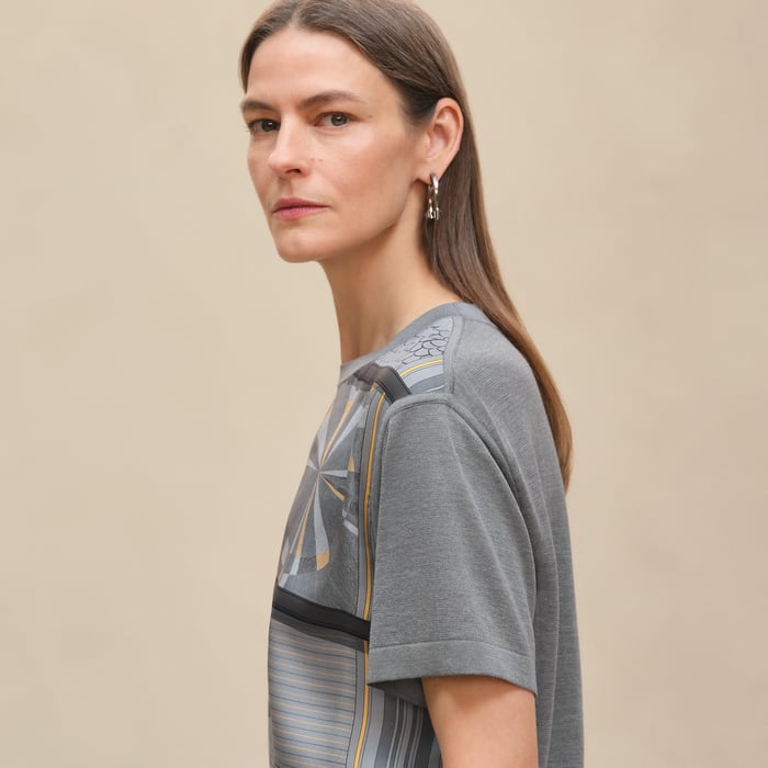 Gris Ténorite "Coloriages De Jour" Short-sleeve Twillaine Sweater
