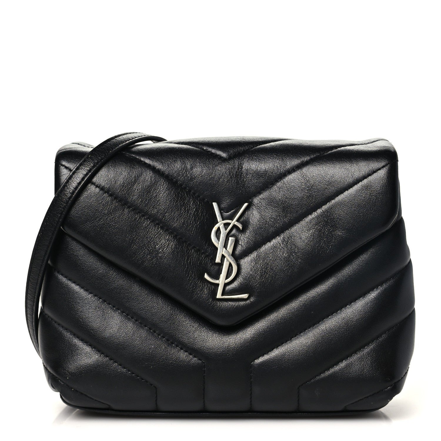 Saint Laurent Calfskin Y Quilted Monogram Toy Loulou Crossbody Bag Black