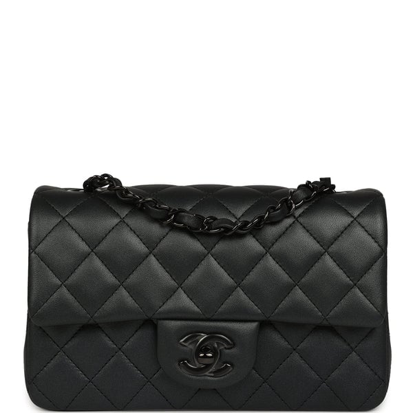 Chanel Mini Classic Rectangular Flap Bag So Black Iridescent Lambskin Black Hardware