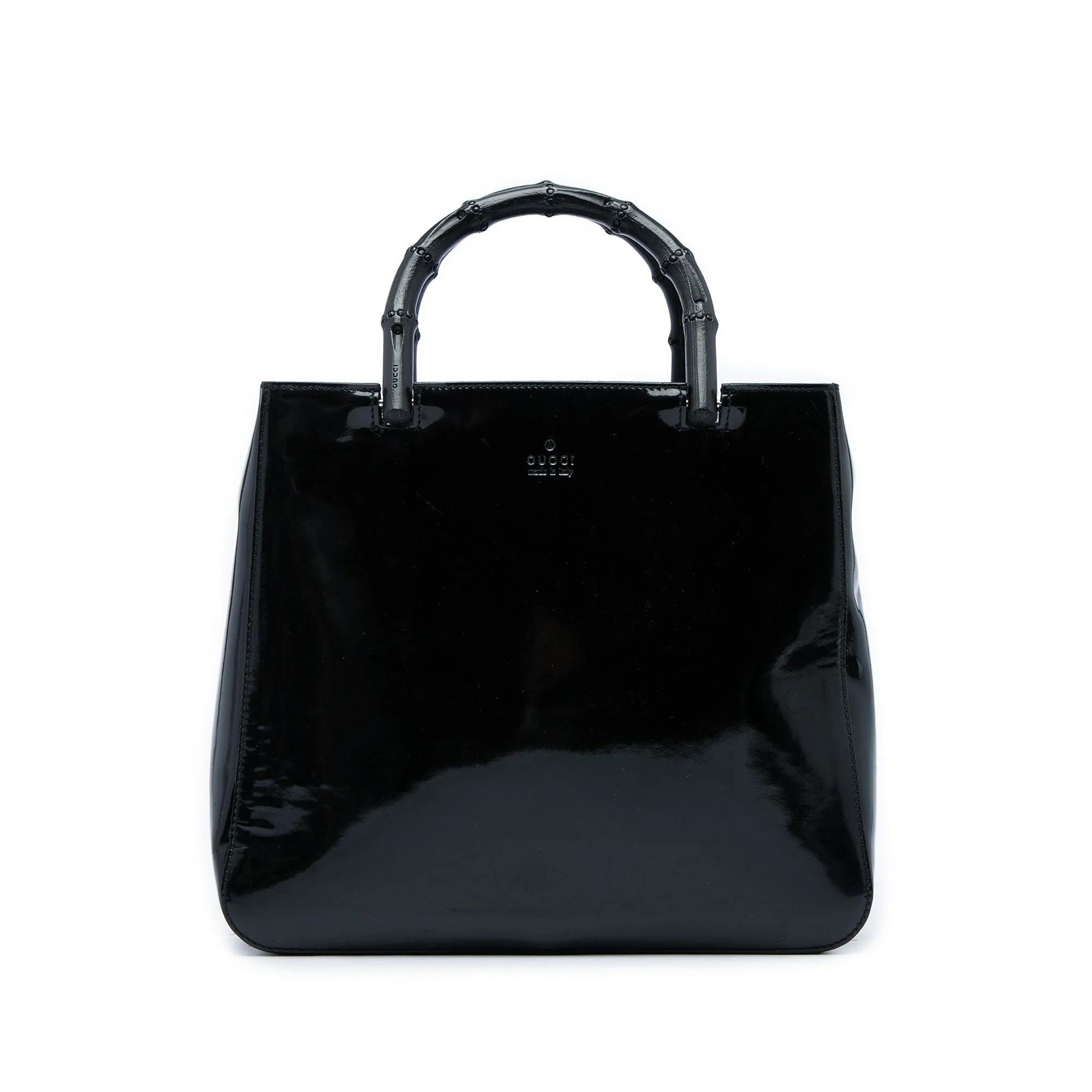 Bamboo patent leather handbag