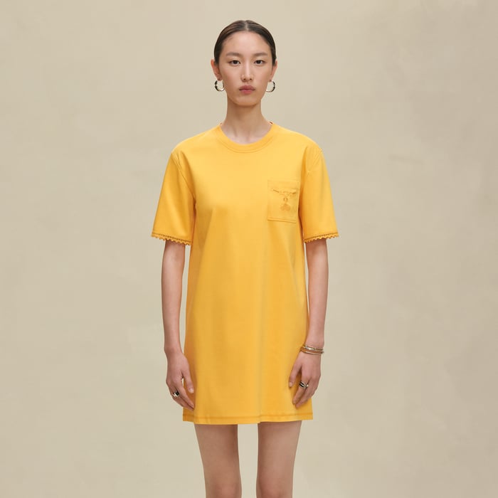 Jaune Mimosa Embroidered Pocket Flared Dress