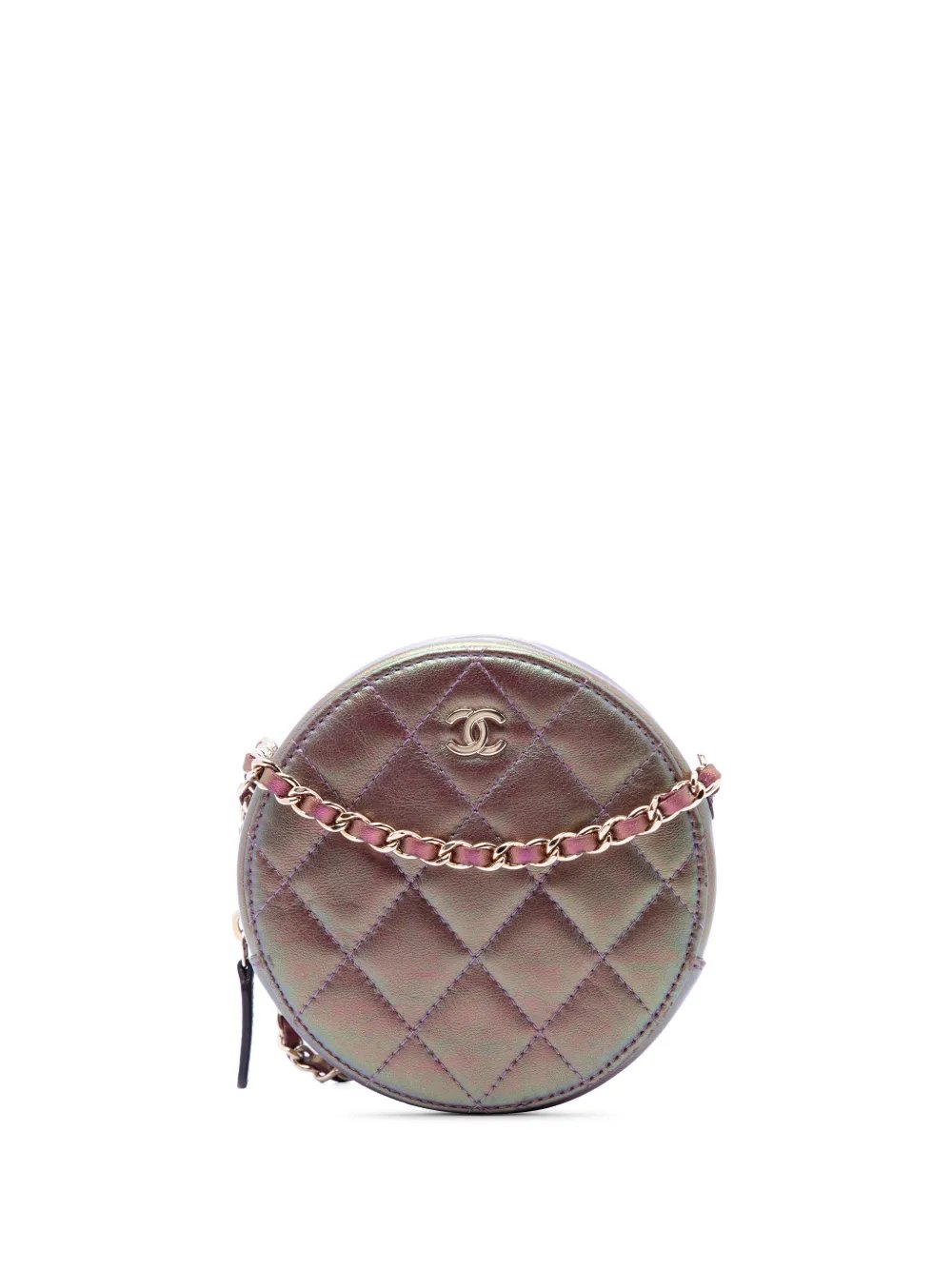 2020 Quilted Iridescent Lambskin Round Clutch With Chain crossbody bag