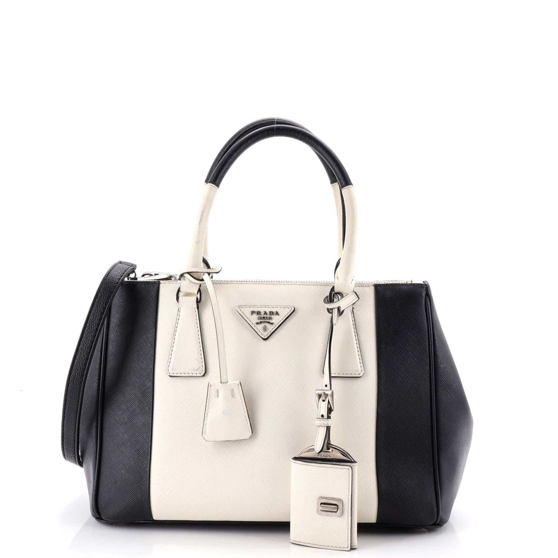 Bicolor Double Zip Lux Tote Saffiano Leather Small