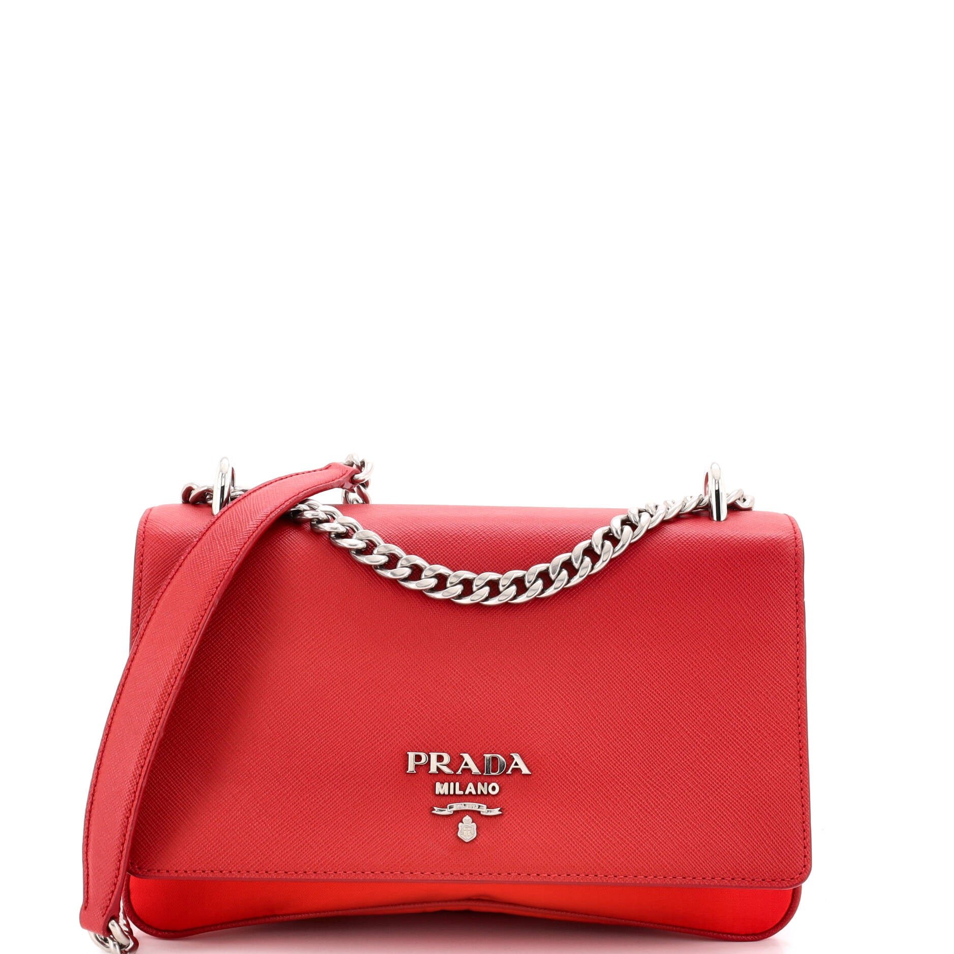 Chain Flap Crossbody Bag Tessuto and Saffiano Leather Medium