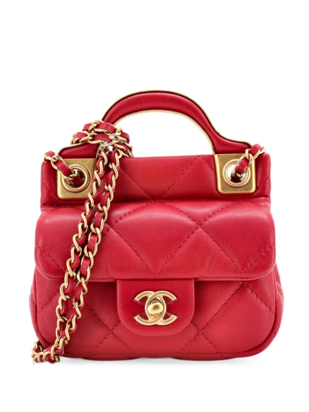 Lady Handle Flap Card Holder on Chain Quilted Calfskin clutch bag