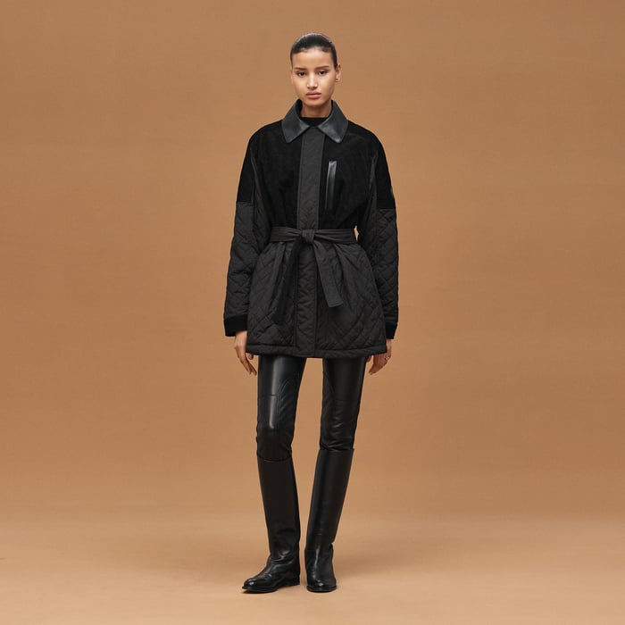 Noir Mixed Leather Coat