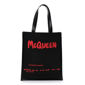 Alexander McQueen Canvas Jacquard Print Graffiti Tote Black Lust Red