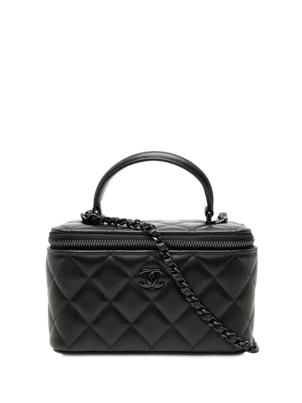 2021-2026 Small Lambskin So Black Top Handle Vanity Case with Chain satchel