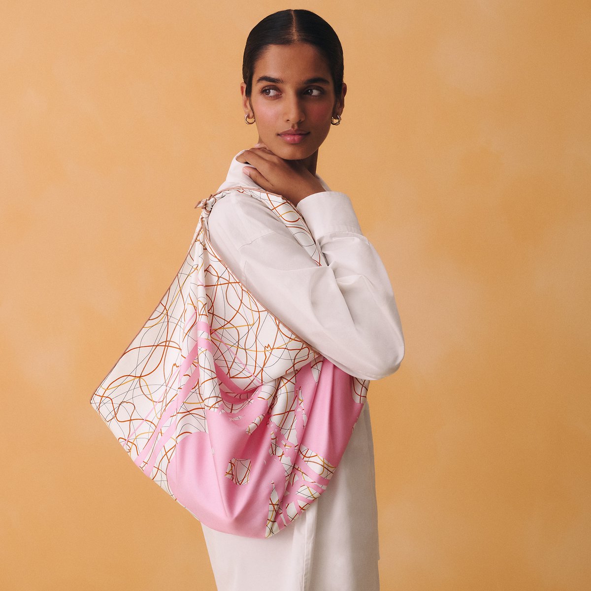 Hermès Brides de Gala au Fil de Soie scarf 90 Blanc/Rose/Caramel