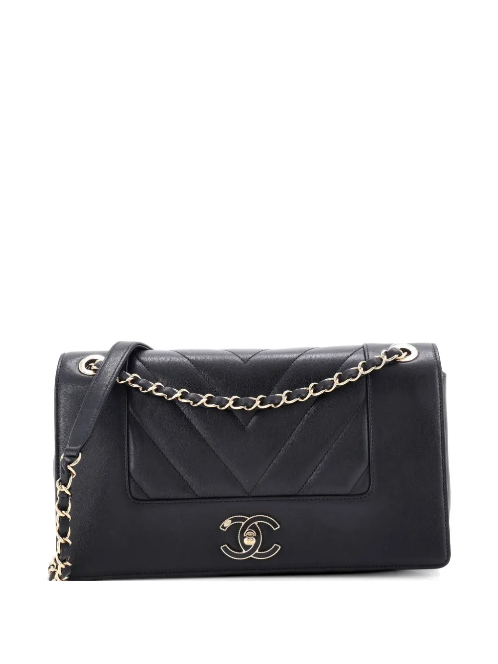 Mademoiselle Flap Bag Chevron Sheepskin Large shoulder bag