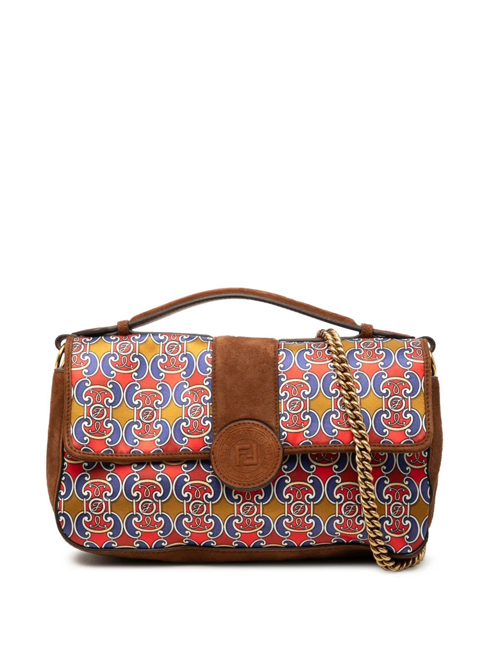 Fendi 2010-2026 Printed Satin and Suede Double F Baguette satchel