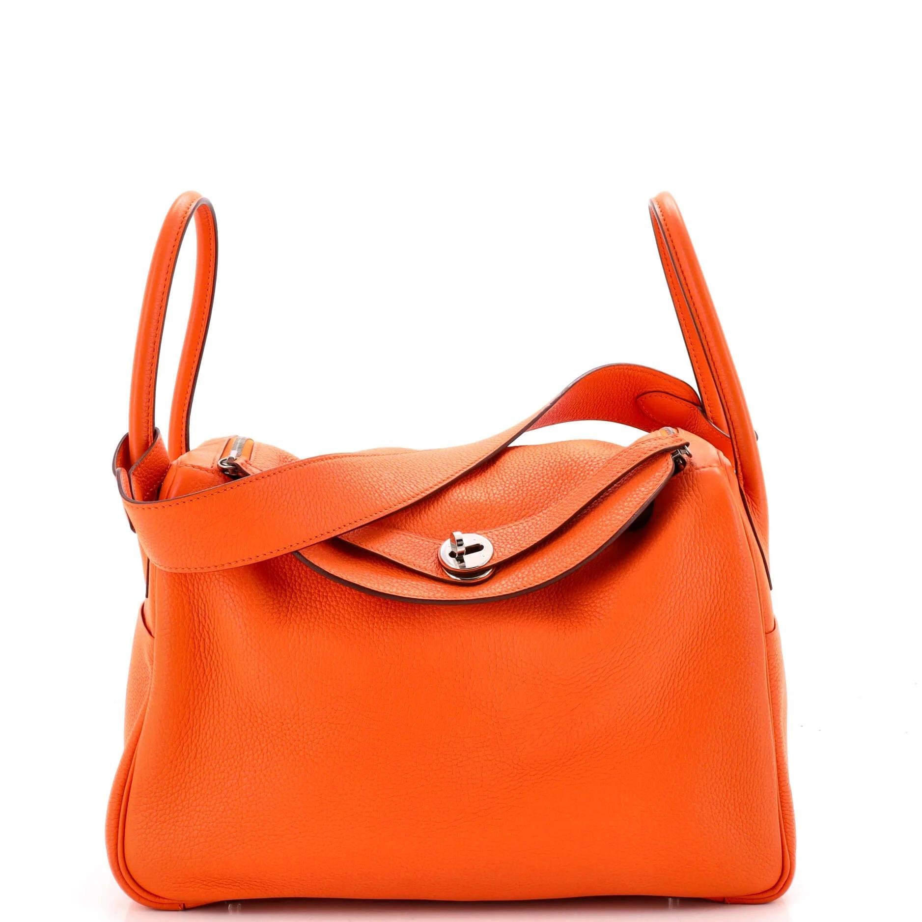 Hermes Lindy Handbag Orange Clemence Leather 2008