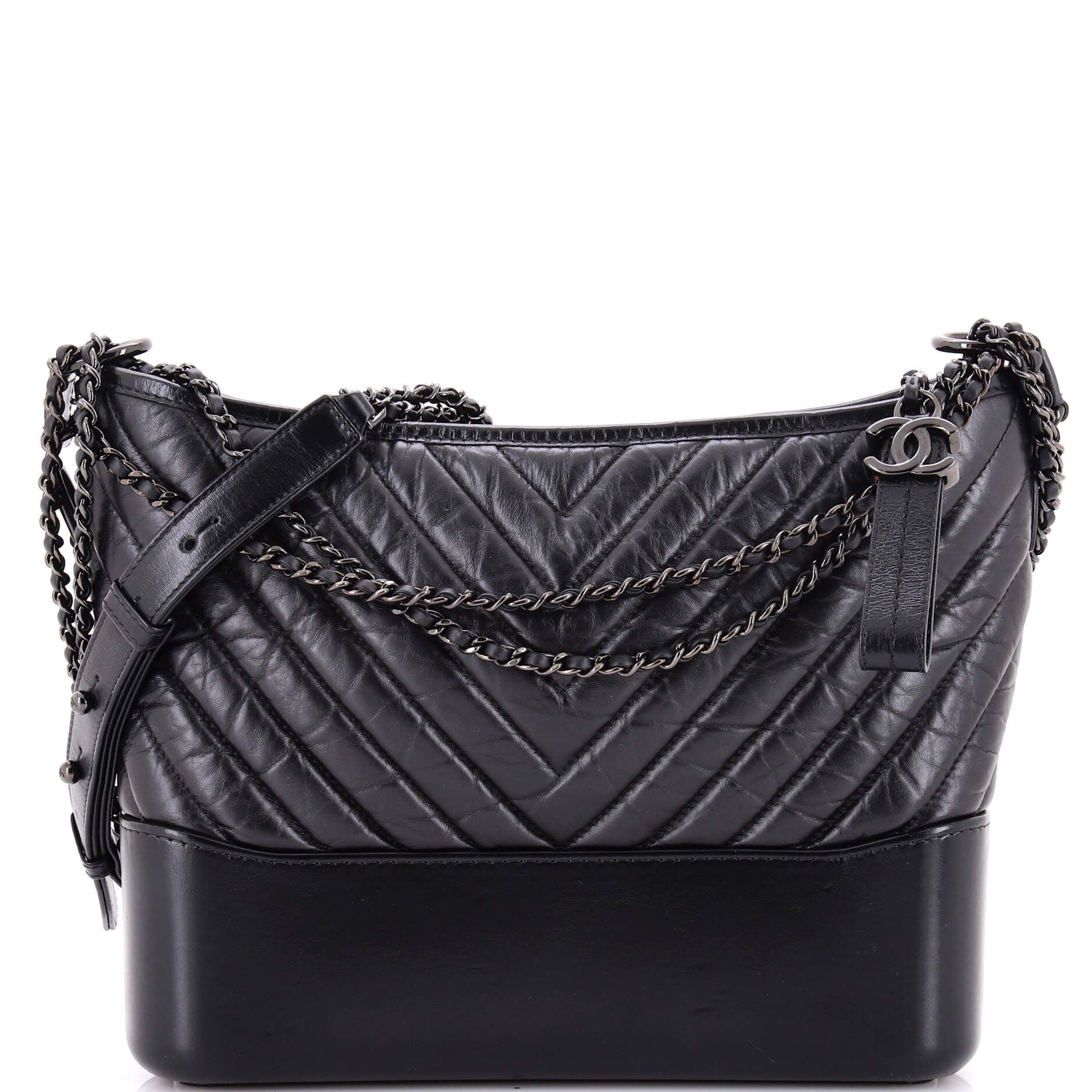 So Black Gabrielle Hobo Chevron Aged Calfskin Medium