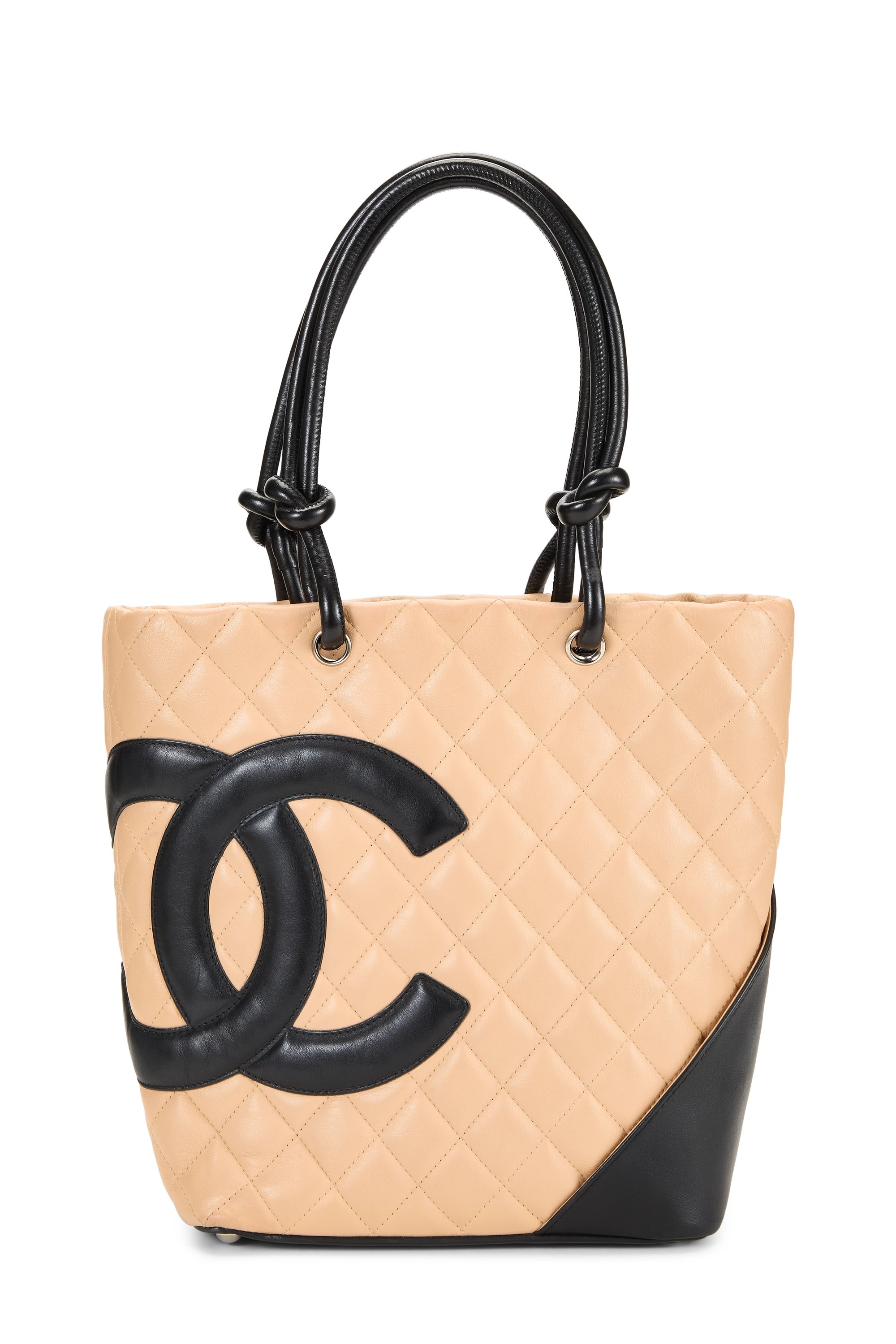 Beige Quilted Calfskin Cambon Tote Small