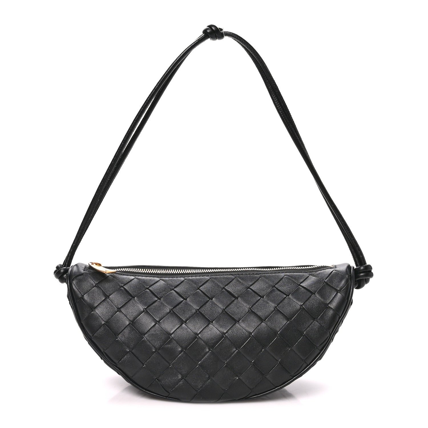 Bottega Veneta Nappa Intrecciato Half Moon Pouch On Strap Black