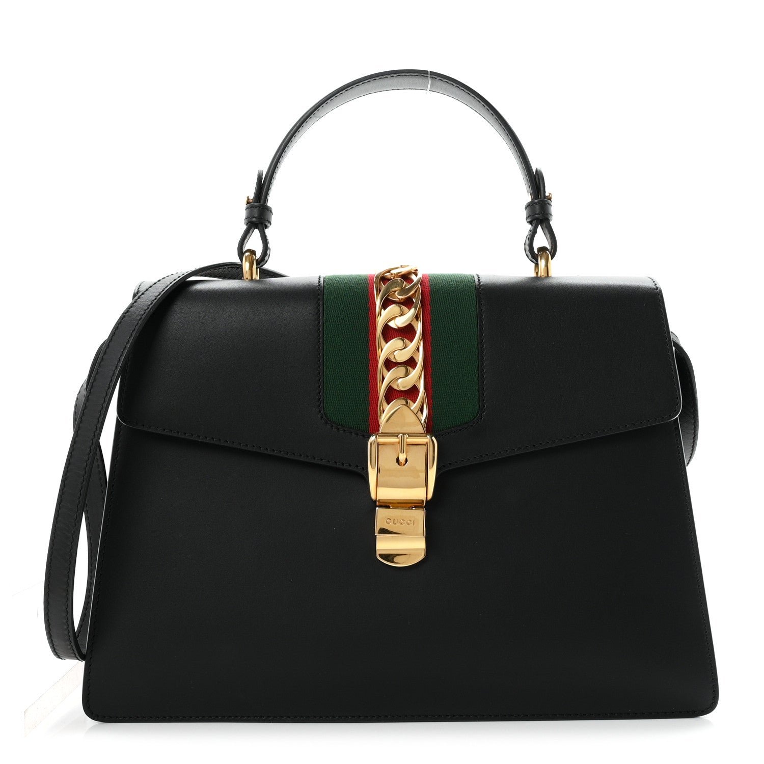Gucci Calfskin Medium Sylvie Top Handle Bag Black