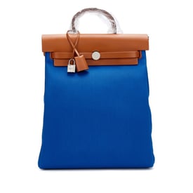 Hermes Natural Vache Hunter and Bleu Electric Toile Herbag A Dos Zip Backpack Palladium Hardware, 2022