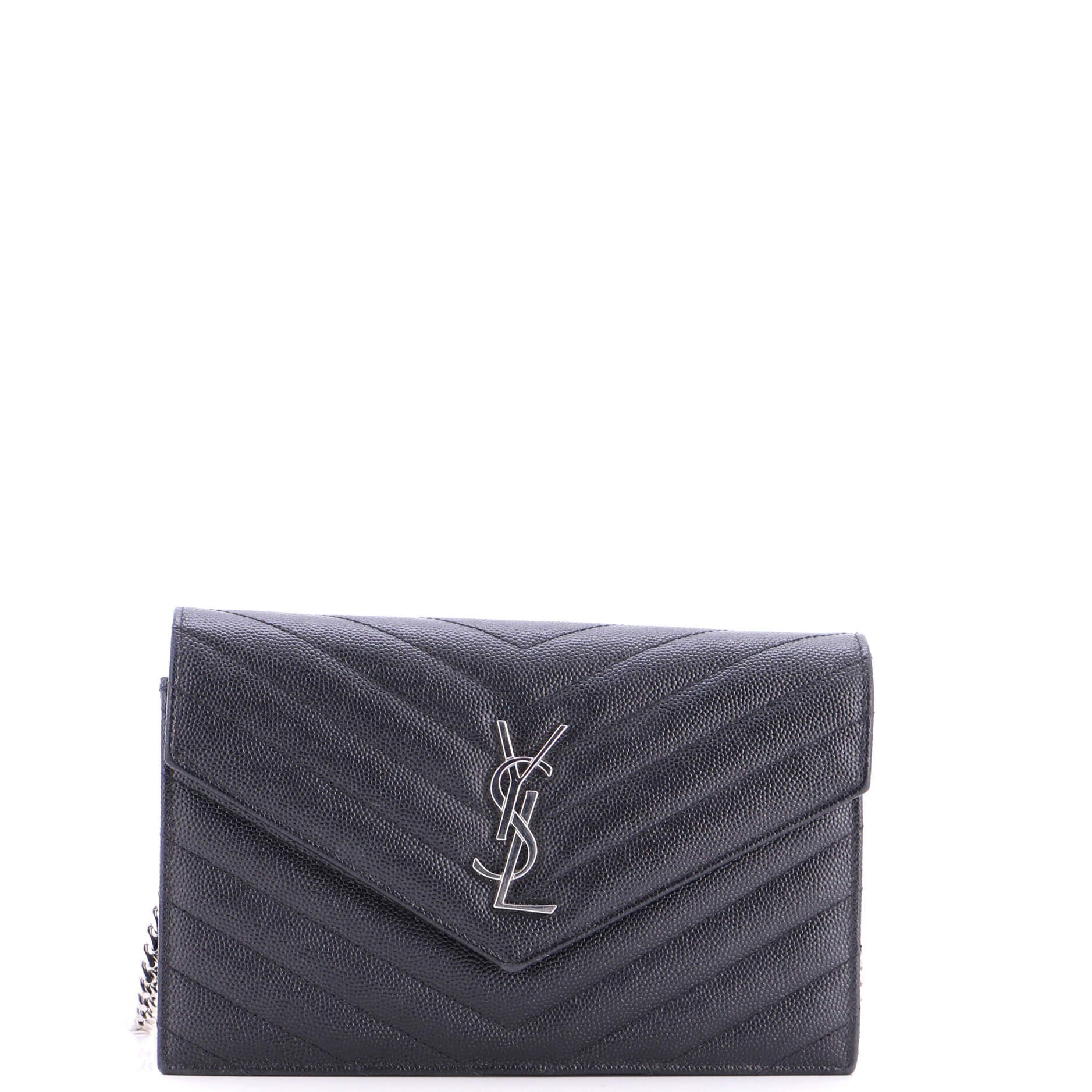 Classic Monogram Wallet on Chain Matelasse Chevron Leather Small