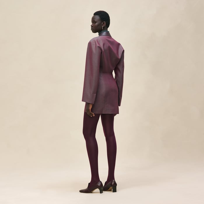 Rouge Bordeaux Robe Courte Mix Cuir