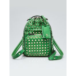 Valentino Valentino Green Smooth Leather Rockstud Mini Backpack Bag