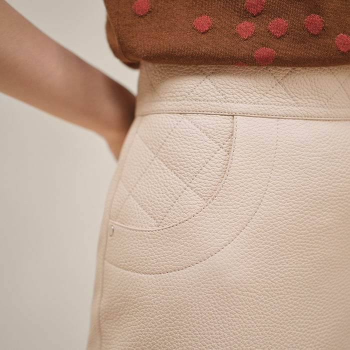 Beige Kaolin Miniskirt With Quilted Detail