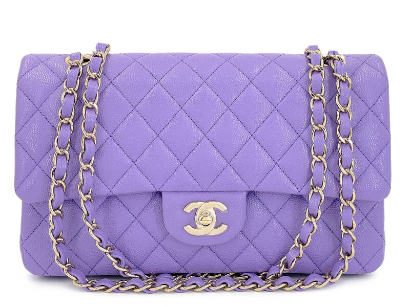Purple Quilted Caviar Medium Classic Double Flap Bag Gold Hardware, 2020