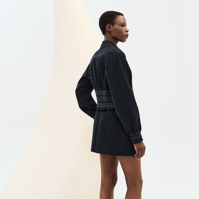 Bleu Noir Jacket With Smock Embroidered Waist
