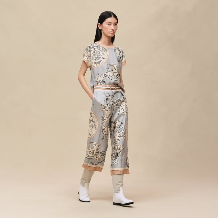 Gris Paruline "Ex-libris a Main Levee" Short-sleeve Twillaine Sweater