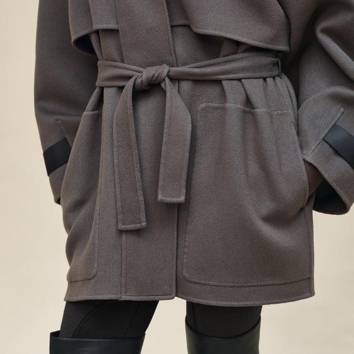 Gris Fumé Short Mixed Leather Cashmere Coat