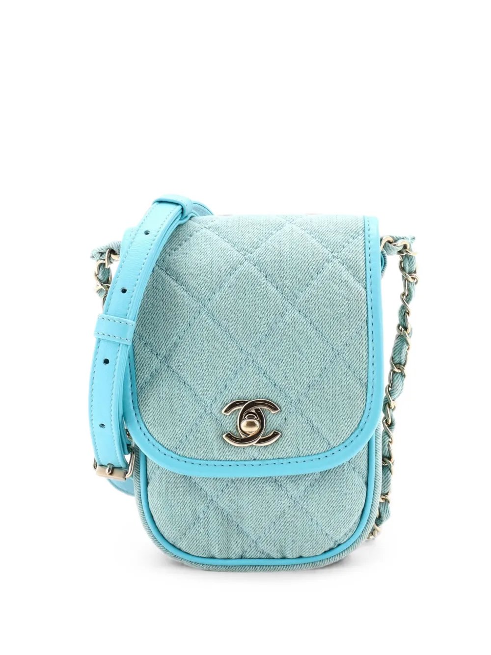 Flap Clutch with Chain Quilted Denim Mini shoulder bag