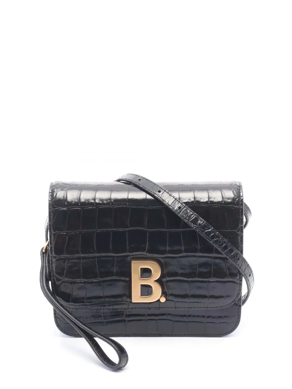 2010-2026 Small Croc Embossed Shiny Calfskin B Logo crossbody bag