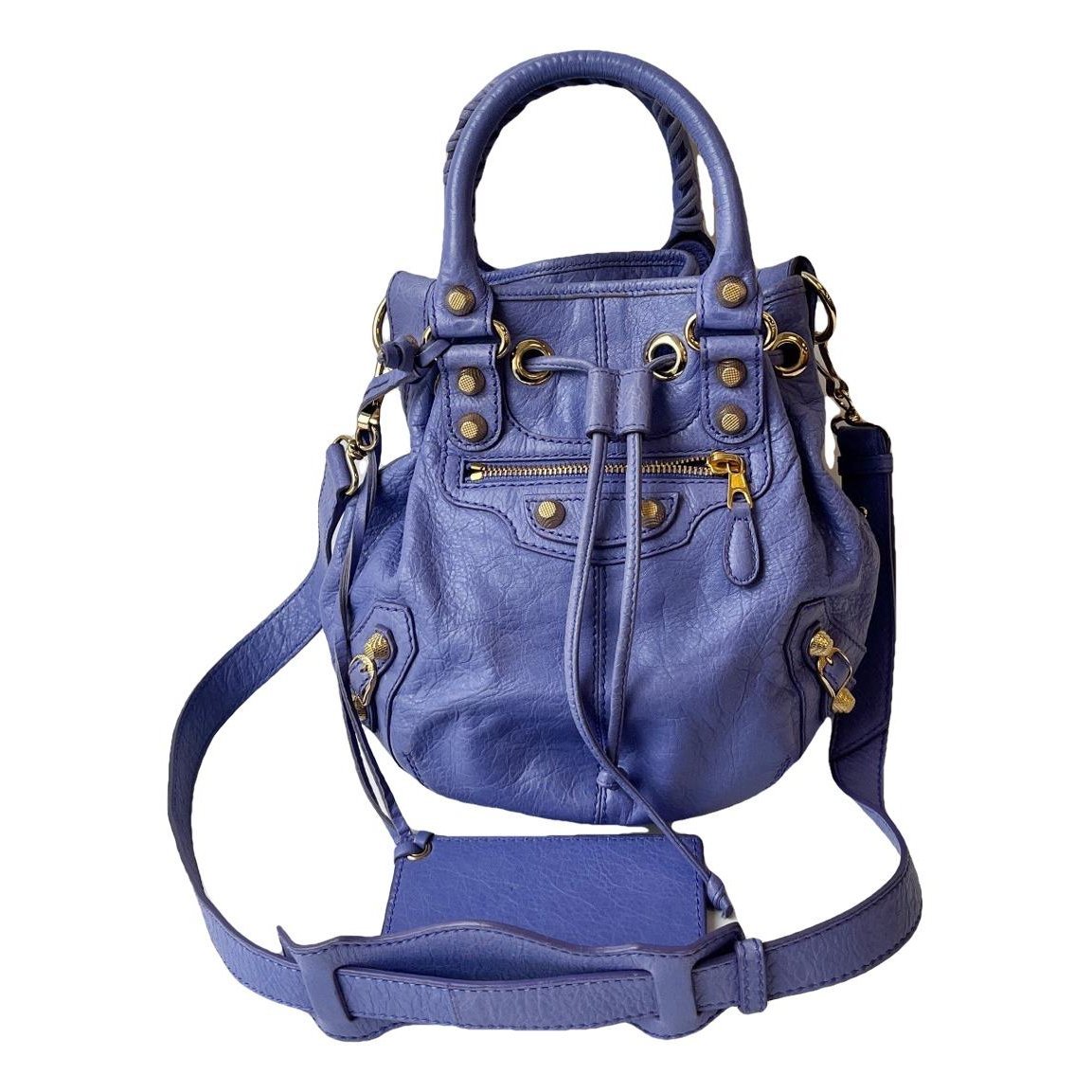 Pompon leather handbag
