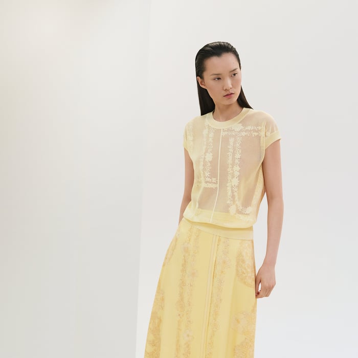 Jaune Aurore "En Desordre a Fleurs" Short-sleeve Sweater