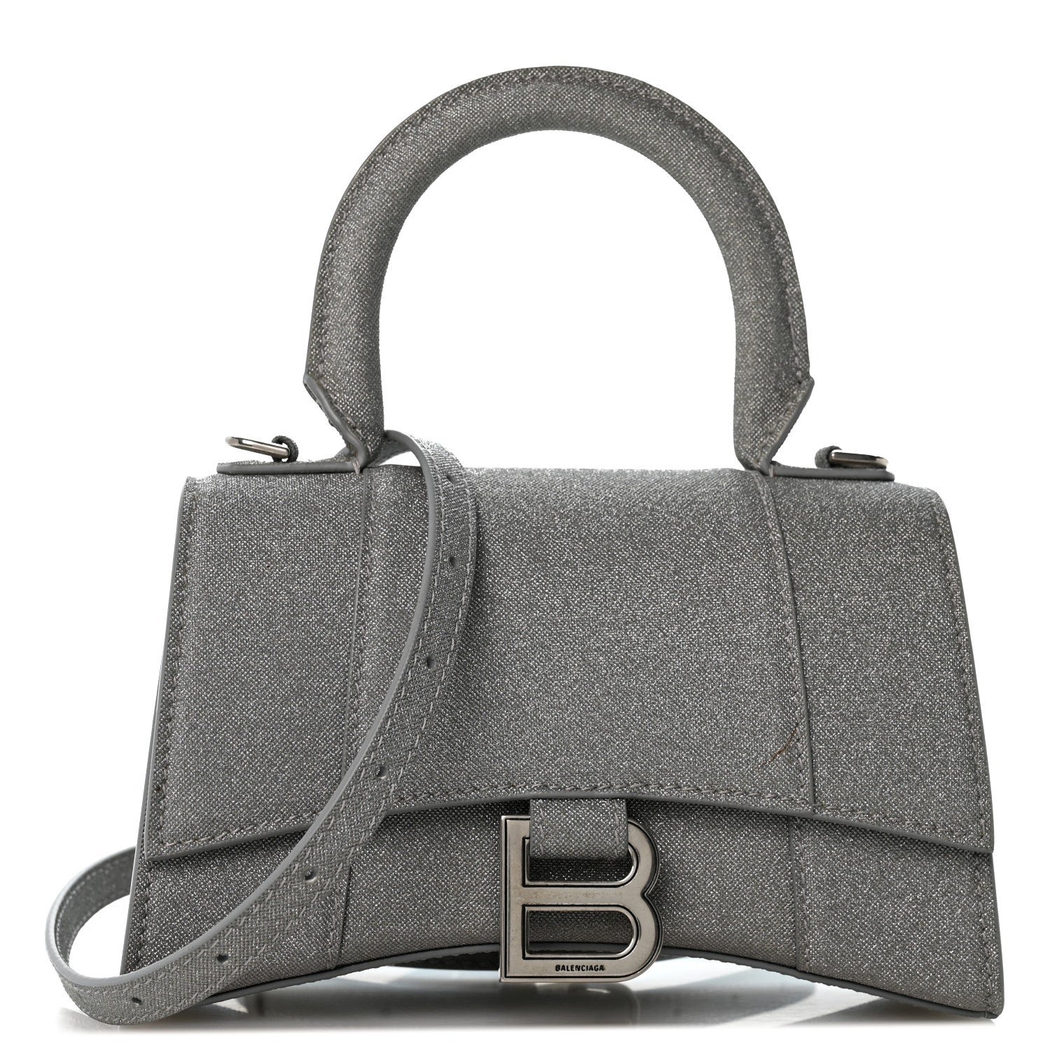 Balenciaga Glitter Fabric Hourglass Top Handle Bag XS Grey