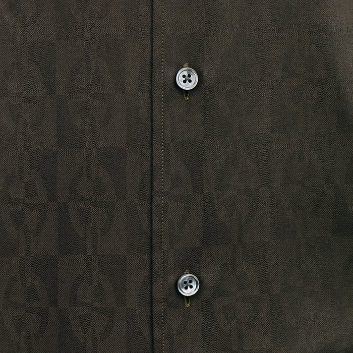 Taupe "Jacquard Optique Chaine" Straight Cut Shirt With Paolo Collar