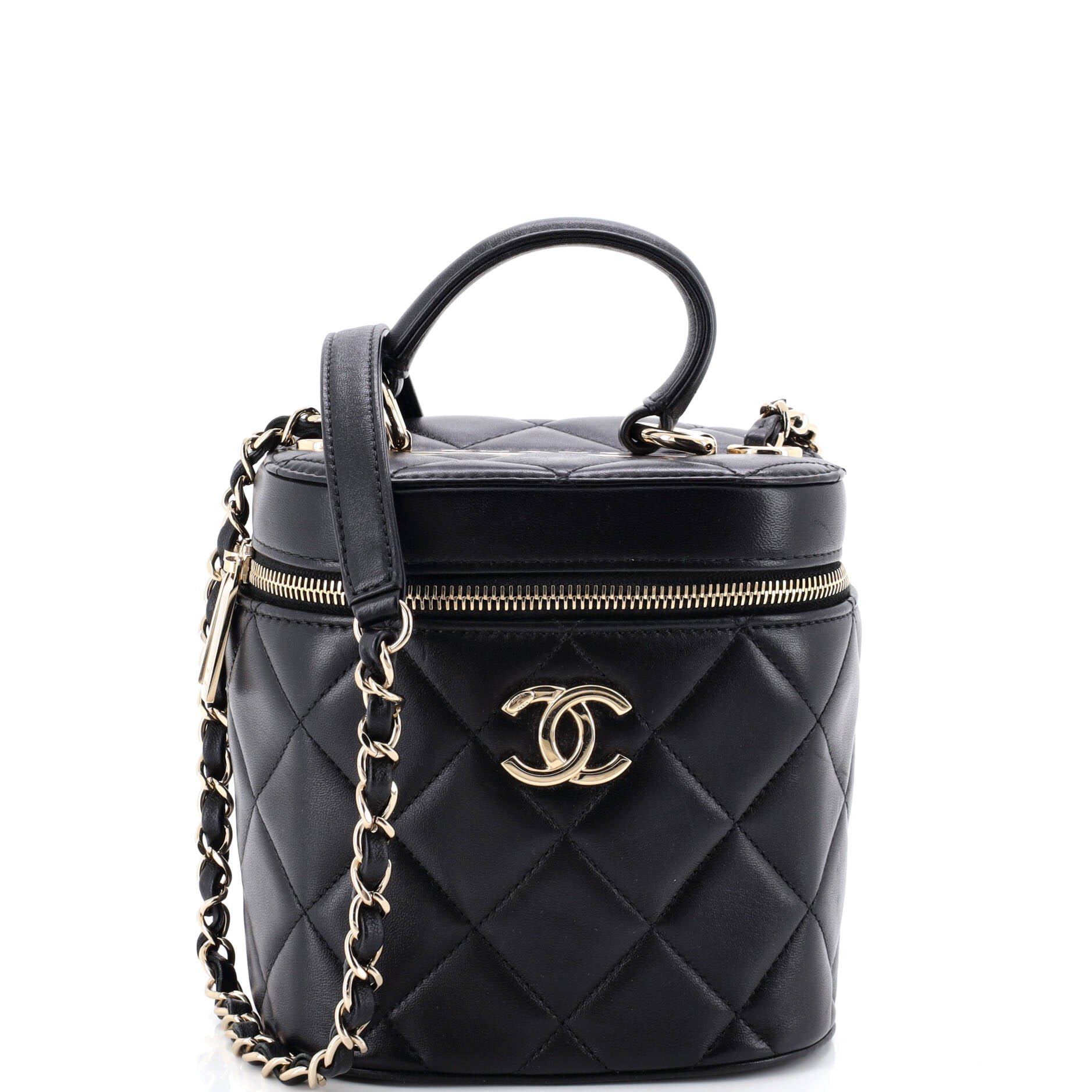 Trendy CC Top Handle Vanity Case Quilted Lambskin Small