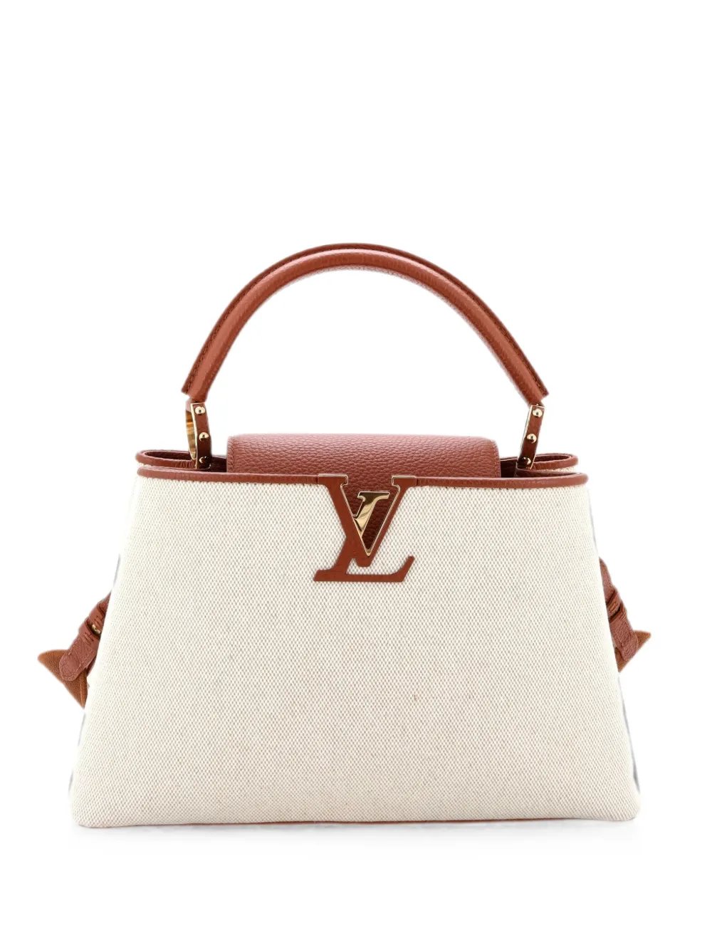 Capucines Bag Canvas with Taurillon Leather PM satchel